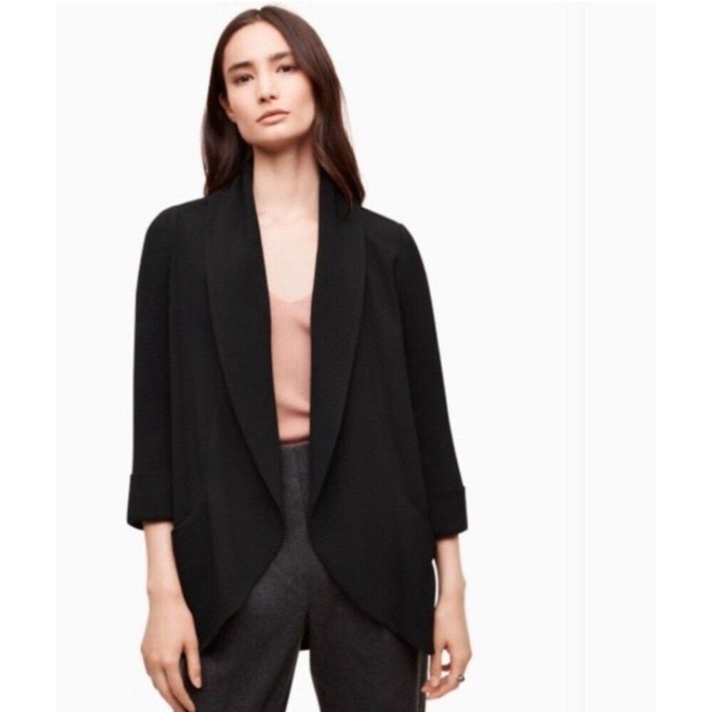 Wilfred Aritzia Chevalier Jacket Blazer Size 6 Women’s Open Front Black Crepe